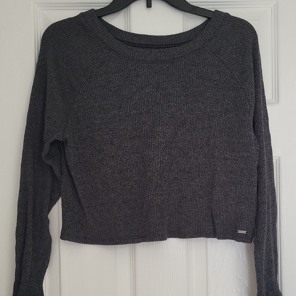 Gilly Hicks Gray Cropped Ribbed Long Sleeve with Crew Neck